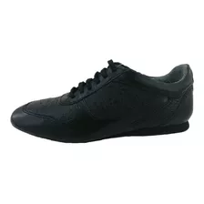 Tenis Hombre Casual Marca Franco Cuadra Piel Avestruz Negro 