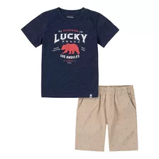 Lucky Brand Boys' 2 Pieces Shorts Set, Peacoat/plaza Taupe, 