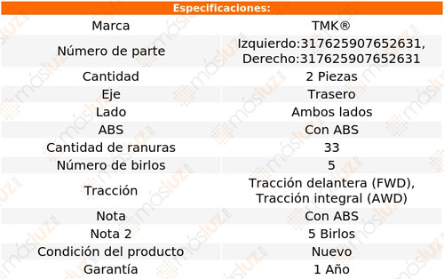 2- Mazas Traseras Con Abs Torrent 3.4l V6 2006/2009 Tmk Foto 2