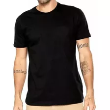 Camisa Masculina Camiseta Básica Algodão Fio 30.1 Lisa Preta