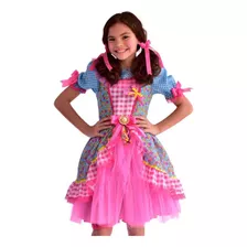 Vestido Festa Junina Caipira Infantil Luxo Rosa E Azul