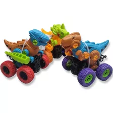 Conjunto 4 Carrinhos Dinossauro De Motor A Fricção Brinquedo Cor Marrom / Azul / Verde / Laranja