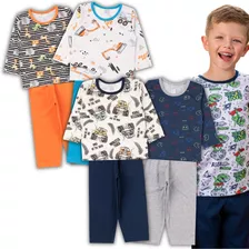 Combo 4 Pijama Menino Algodão Roupa Criança Inverno