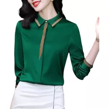 Camisa Blusa Feminina Delicada Cetim Manga Longa Classica