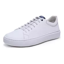 Sapatenis Casual Masculino Em Couro Legitimo Todo Branco