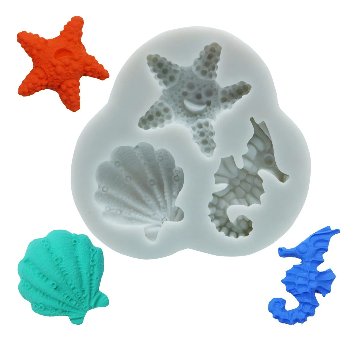 Molde Silicona X3 Caracol Estrella Caballito De Mar Fondant Gris