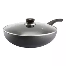 Sarten Wok 28cm Record Antiadherente Con Tapa De Vidrio Color Negro