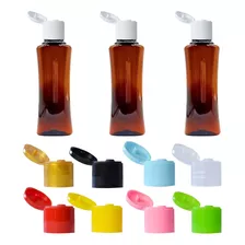 50 Mini Frasco Plástico Âmbar 35ml Trapézio C/ Tampa Fliptop