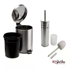 Escobilla Acero + Cesto Basura Acero Inox. 5 L- Sheshu Home