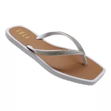 Chinelo Feminino Strass Lola Rasteira Sandália Brilho Branco