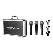 Rockville Rmc-3pk Paquete De 3 Microfonos De Metal Con Cabl