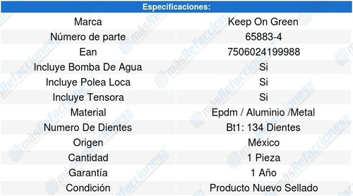 Kit Distribucion Bomba Agua 206 L4 1.6l 01 A 09 Kg 1328400 Foto 4