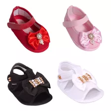 Sapatinho Bebê E Sandália Bebê Kit 4 Pares Natal/ano Novo Rn