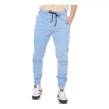 Calças Jeans Rasgada Dest Masculina Jogger C/ Punho Elastico