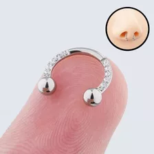 Piercing Septo Ferradura Com Zirconias Titanio Prata Dourado