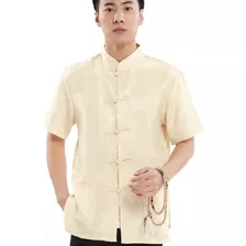 Camisa Tang Classical Masculina Satin Tang Camisa Bordada