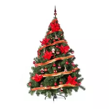 Arbolito Navidad Montañes Deluxe 2.10mt + Decoración Rojo 