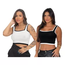 Kit 2 Croppeds Blusa Blusinha Feminina Regata Básica