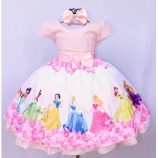 Vestido Princesas Disney Luxo + Tiara E Luva 