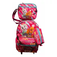 Kit Mochila Patrulha Canina Rodinha Estojo Lancheira Rosa