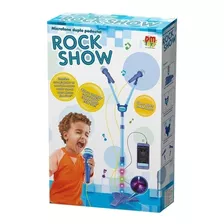 Azul Rock Show Microfone Duplo Pedestal Infantil - Dm Toys D