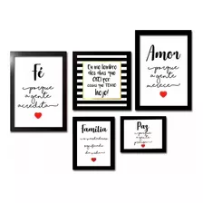 Kit 5 Quadros Decorativos Frases Familiar Sala Promoção