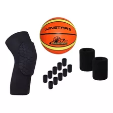 Kit Básquet Balón #7 Rodillera Muñequeras Prot Dedos