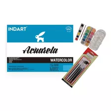 Block Indart Para Acuarela A3 Kit Acuarelas Y Pinceles