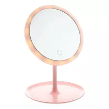 Espejo De Mesa Con Luz Cálida/fría Recargable Usb Rosado