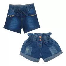  2 Shorts Jeans Feminino Infantil 3/4/6/8/10/12/14/16 Anos 