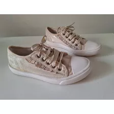 Zapatillas Tipo Converse Beige Brillo Dorado Mimo Talle 31