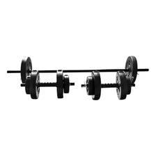 Set Combo Barra + 2 Mancuernas + 24 Kg Pesas Discos Sonnos Color Negro