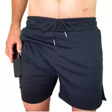 Short Masculino Academia Fitness 2 Em 1 Porta Celular Calção