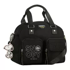 Bolsa Bau Feminina Snoopy Alça Dupla Transversal Preta Cor Preto