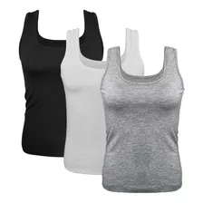 Kit 5 Regatas Femininas Blusinha De Alça Larga Lisa Atacado