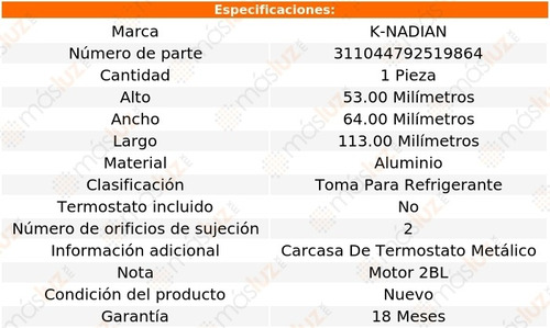 Toma De Refrigerante Aluminio 2 Pernos Ventura V8 5.0l 71/72 Foto 3