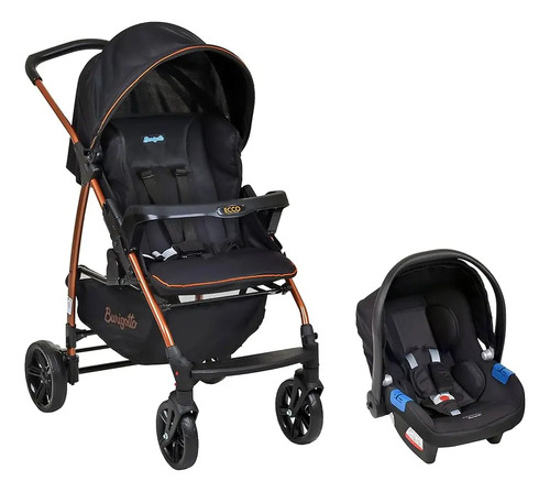 Carrinho De Bebê Com Bebê Conforto Ecco Até 15 Kg Burigotto Preto Cobre