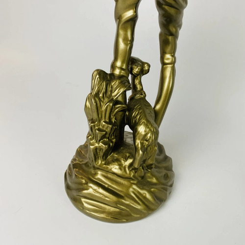 Escultura Camponês Dourado Com Cão 43cm Vintage Dourado-escuro 5