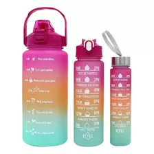 Kit X3 Botellas De Agua Motivacional Termo Frases
