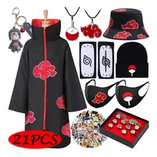 Naruto Akatsuki Red Cloud Túnica Cos Cloak Kit De Ropa De 21