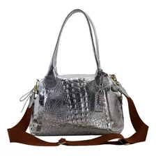 Bolsas Femininas Marca Lirom Em Couro Legitimo Prata Luxuosa