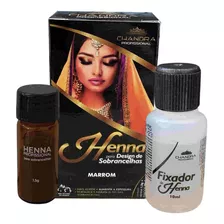 Kit De Henna Profissional Com Navalha Pincel Chandra 1,5g Pó Cor Marrom