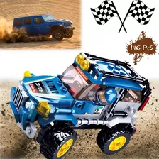 Bloco De Montar Carrinho Aventura Off-road Azul 146 Peças