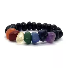 Pulseira Cascalho De Pedra Dos 7 Chakras E Turmalina Negra 