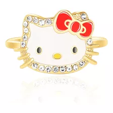Hello Kitty Sanrio - Anillo De Cara Esmaltada Y Cristal Par.