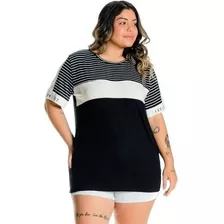 Baby Look Blusa Viscolycra Feminina Plus Size Listras 102544