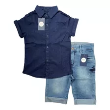 Conjunto Jeans Juvenil Bermuda E Camisa Tamanho 10 12 14 16 