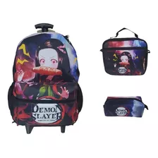 Kit Demo Slayer Mochila Costas Lancheira Estojo Escolar