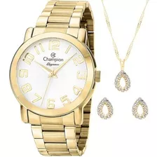  Relógio Champion Feminino + Kit Folheado Dourado Analógico