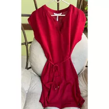 Vestido Vermelho Curto Soltinho Com Mangas Cinto Tam M